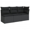 Sofa ogrodowa z poduszkami, 3-osobowa, czarna, polirattan