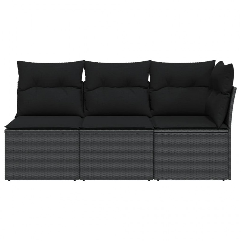 Sofa ogrodowa z poduszkami, 3-osobowa, czarna, polirattan