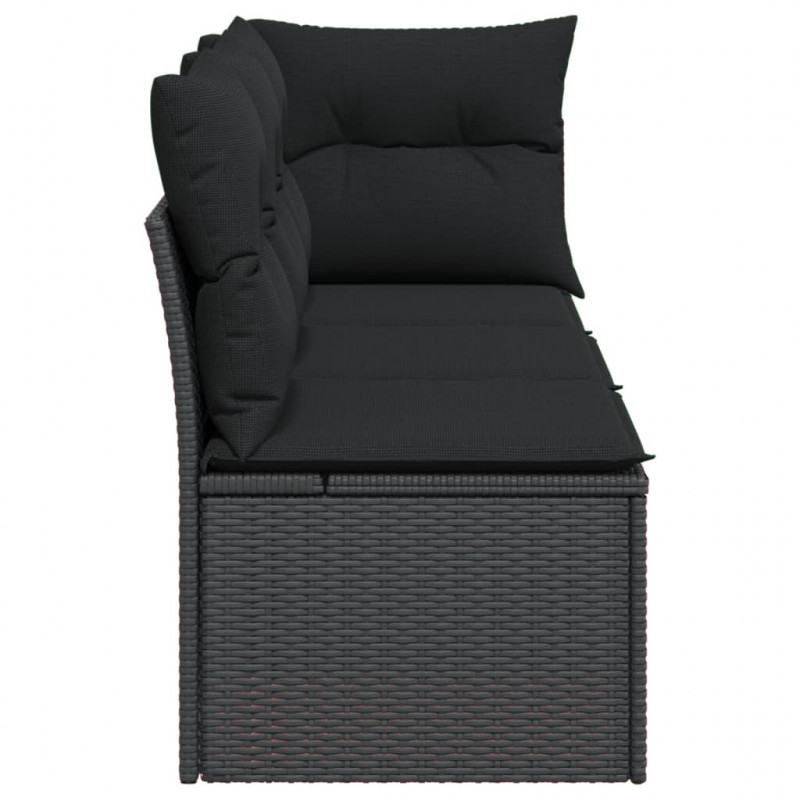 Sofa ogrodowa z poduszkami, 3-osobowa, czarna, polirattan