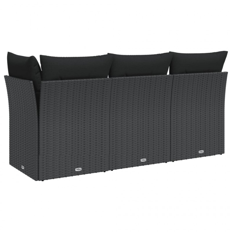 Sofa ogrodowa z poduszkami, 3-osobowa, czarna, polirattan