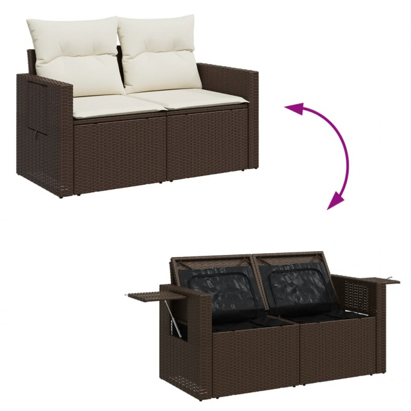 Sofa ogrodowa z poduszkami, 2-osobowa, brązowa, polirattan