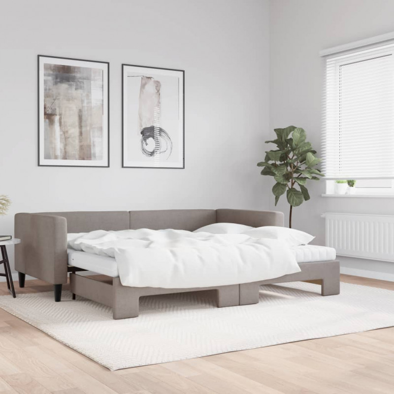 Sofa rozsuwana z materacami, kolor taupe, 90x200 cm, tkanina
