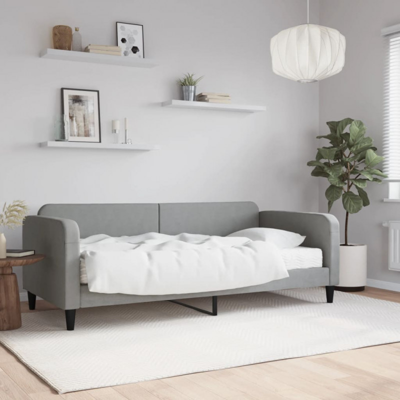 Sofa z materacem, jasnoszara, 90x190 cm, tkanina