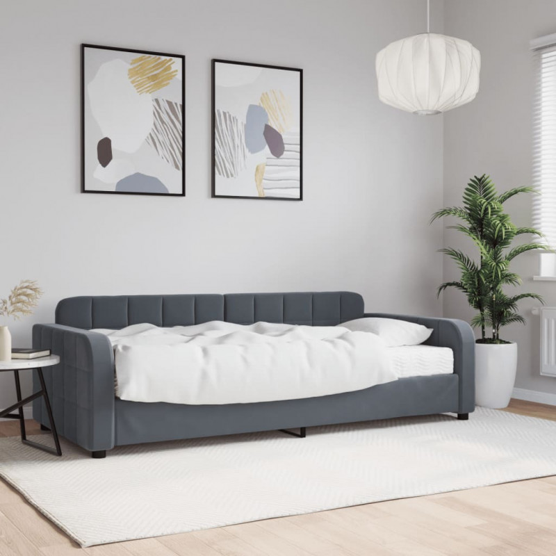 Sofa z materacem do spania, ciemnoszara, 90x200 cm, aksamit