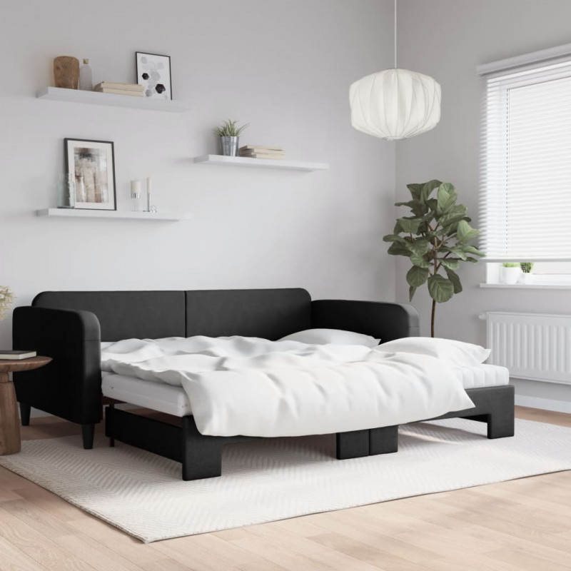 Sofa rozsuwana z materacami, czarna, 100x200 cm, tkanina