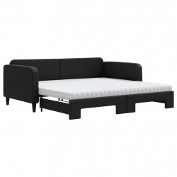 Sofa rozsuwana z materacami, czarna, 100x200 cm, tkanina