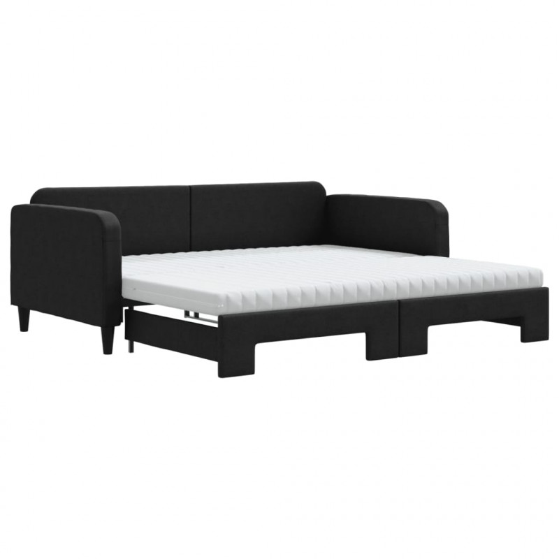 Sofa rozsuwana z materacami, czarna, 100x200 cm, tkanina