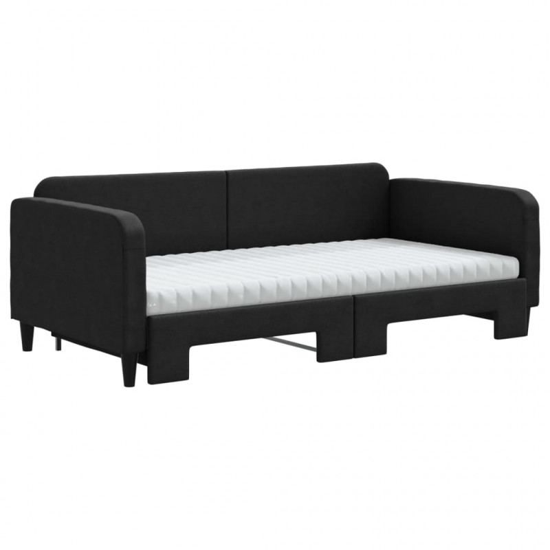 Sofa rozsuwana z materacami, czarna, 100x200 cm, tkanina