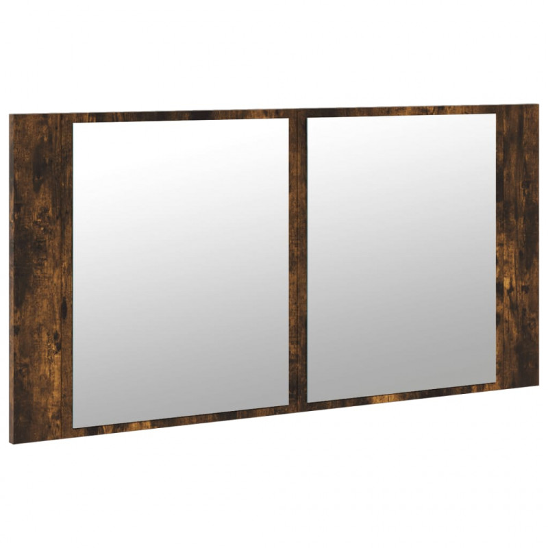 Szafka łazienkowa z lustrem i LED, opalany dąb, 90x12x45, akryl