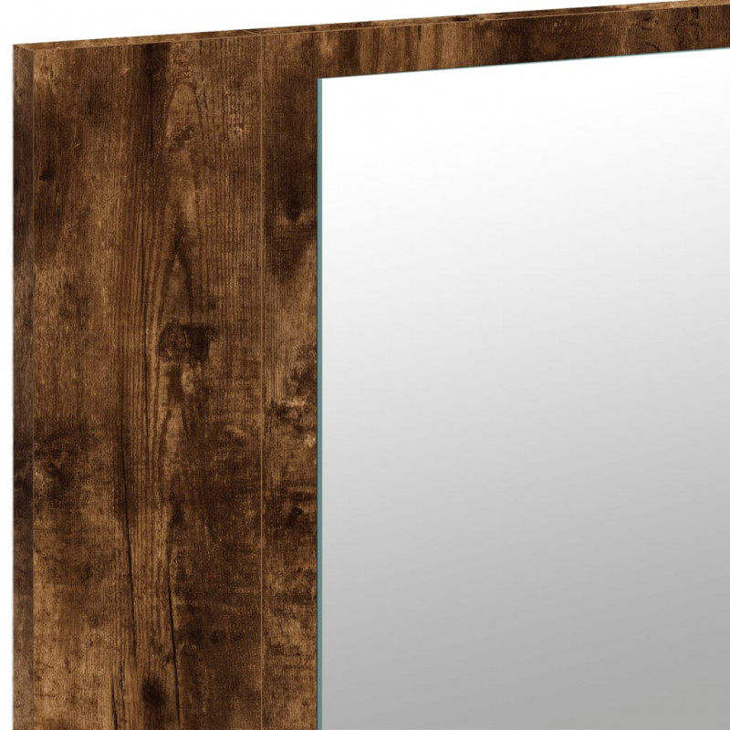 Szafka łazienkowa z lustrem i LED, opalany dąb, 90x12x45, akryl