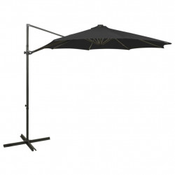 Parasol wiszący z lampkami LED i słupkiem, 300 cm, czarny