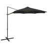 Parasol wiszący z lampkami LED i słupkiem, 300 cm, czarny