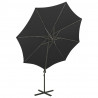 Parasol wiszący z lampkami LED i słupkiem, 300 cm, czarny