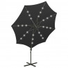 Parasol wiszący z lampkami LED i słupkiem, 300 cm, czarny