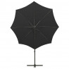 Parasol wiszący z lampkami LED i słupkiem, 300 cm, czarny