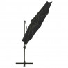 Parasol wiszący z lampkami LED i słupkiem, 300 cm, czarny