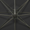 Parasol wiszący z lampkami LED i słupkiem, 300 cm, czarny
