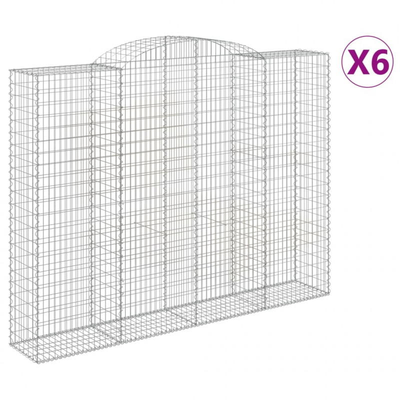 Kosze gabionowe, 6 szt, 300x50x220/240 cm, galwanizowane żelazo