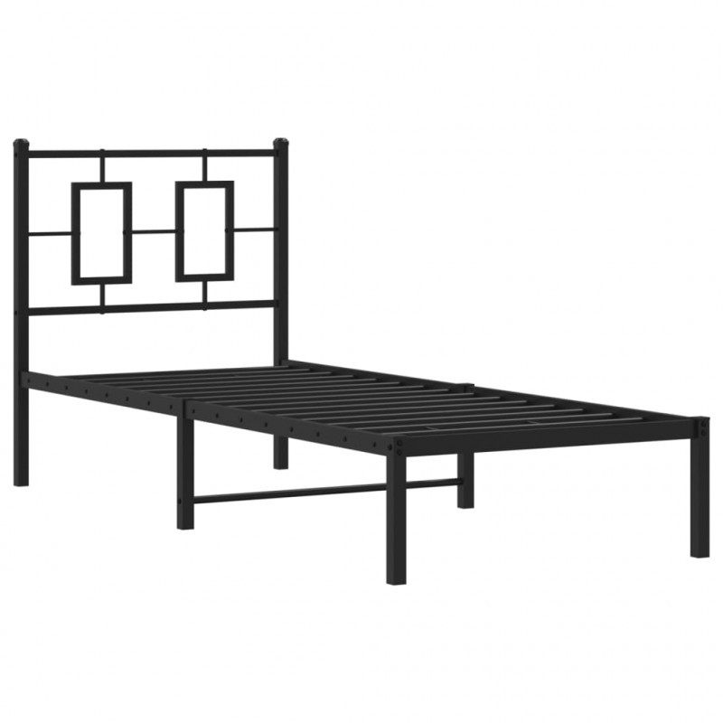 Metalowa rama łóżka z wezgłowiem, czarna, 80x200 cm