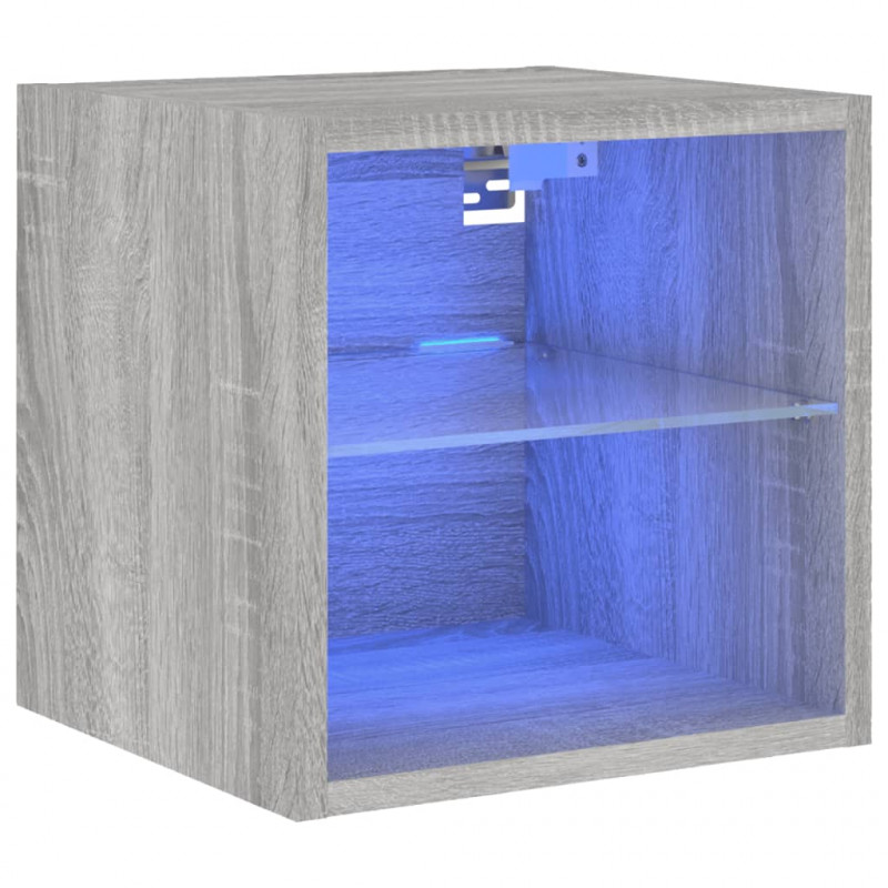 Ścienna szafka TV z LED, szary dąb sonoma, 30x28,5x30 cm