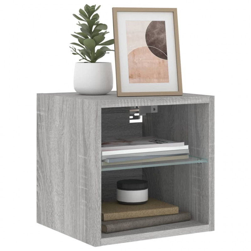 Ścienna szafka TV z LED, szary dąb sonoma, 30x28,5x30 cm