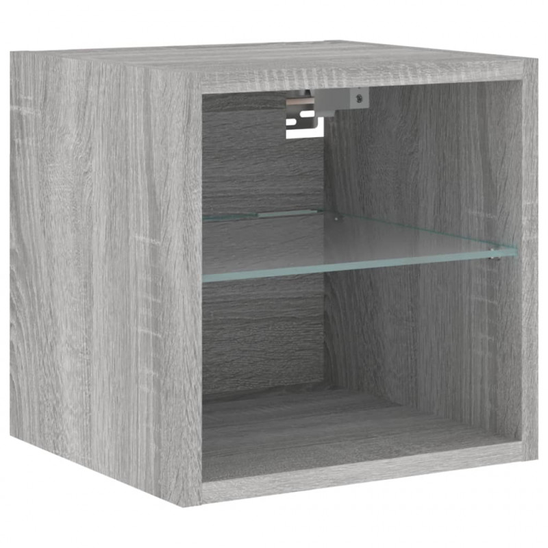 Ścienna szafka TV z LED, szary dąb sonoma, 30x28,5x30 cm