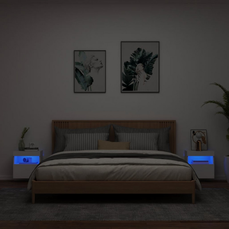 Ścienne szafki TV z LED, 2 szt., białe, 40x30x40 cm