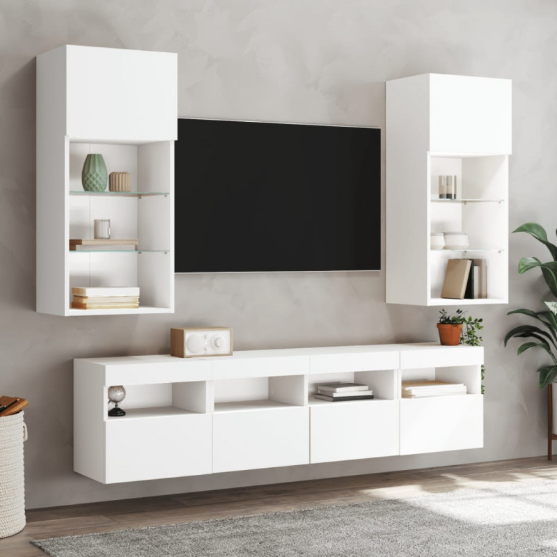 Ścienne szafki TV z LED, 2 szt., białe, 40x30x40 cm