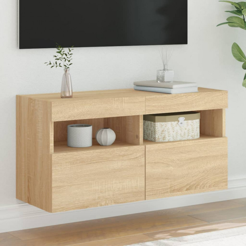 Ścienna szafka TV z LED, dąb sonoma, 80x30x40 cm