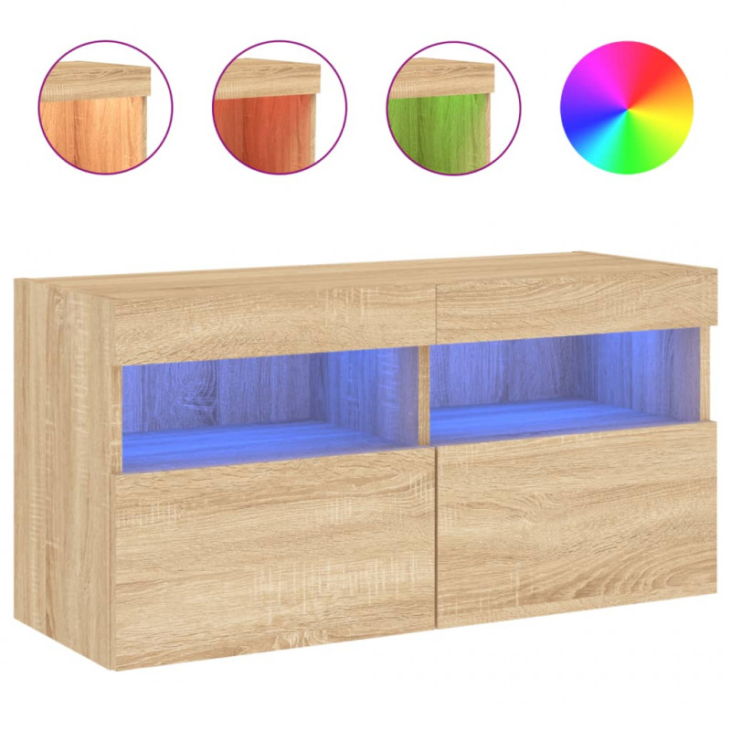 Ścienna szafka TV z LED, dąb sonoma, 80x30x40 cm