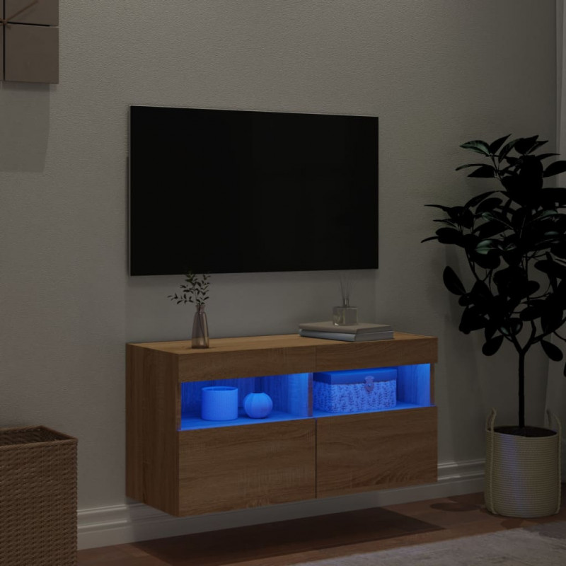 Ścienna szafka TV z LED, dąb sonoma, 80x30x40 cm