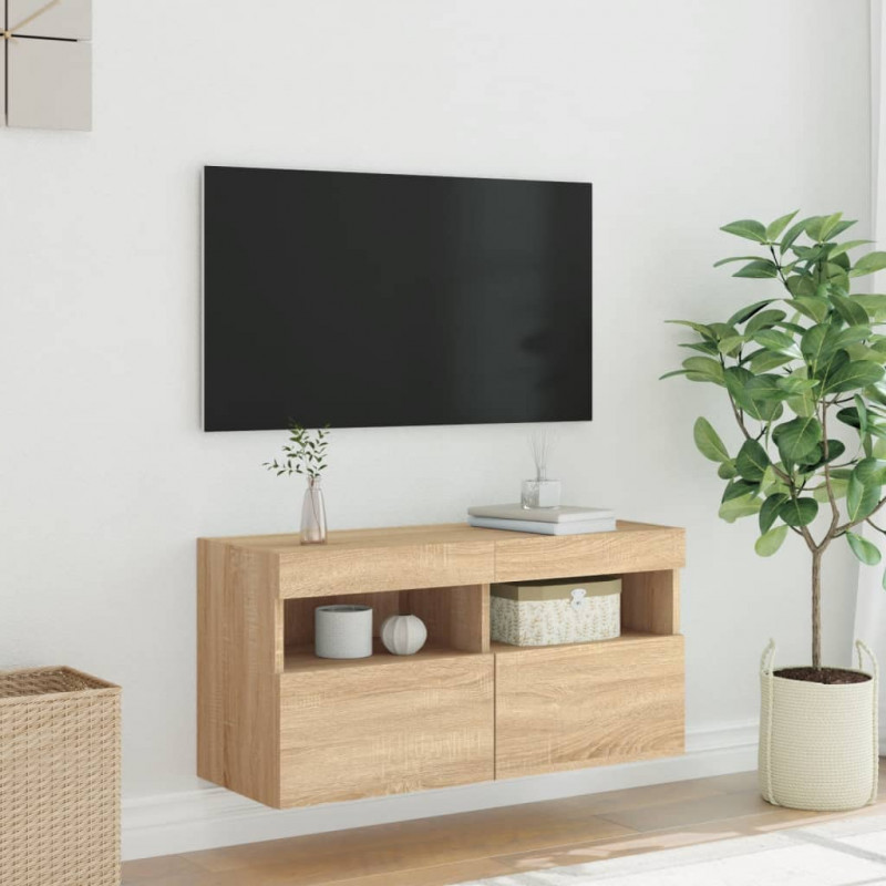 Ścienna szafka TV z LED, dąb sonoma, 80x30x40 cm
