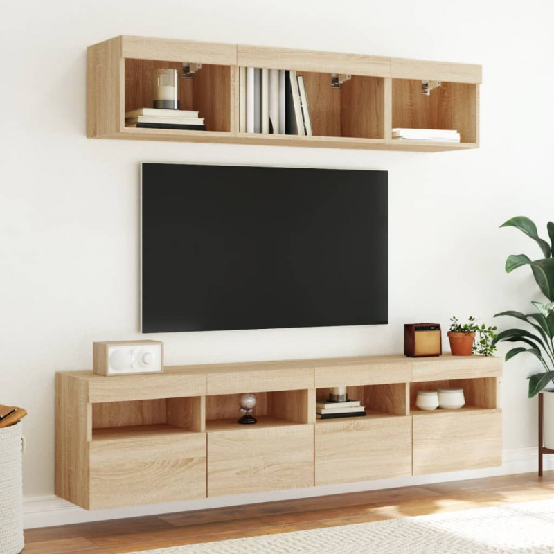 Ścienna szafka TV z LED, dąb sonoma, 80x30x40 cm