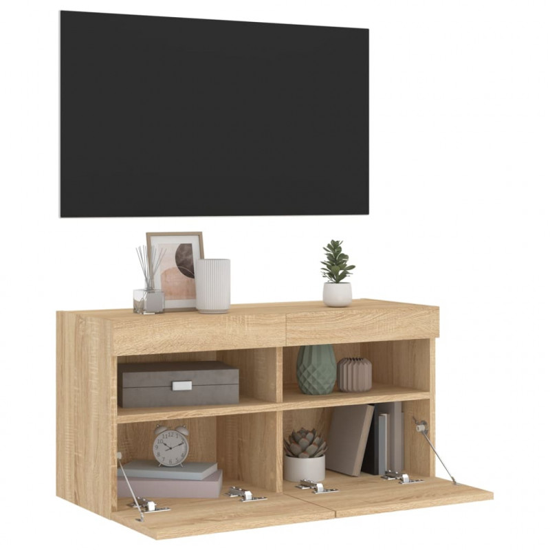 Ścienna szafka TV z LED, dąb sonoma, 80x30x40 cm
