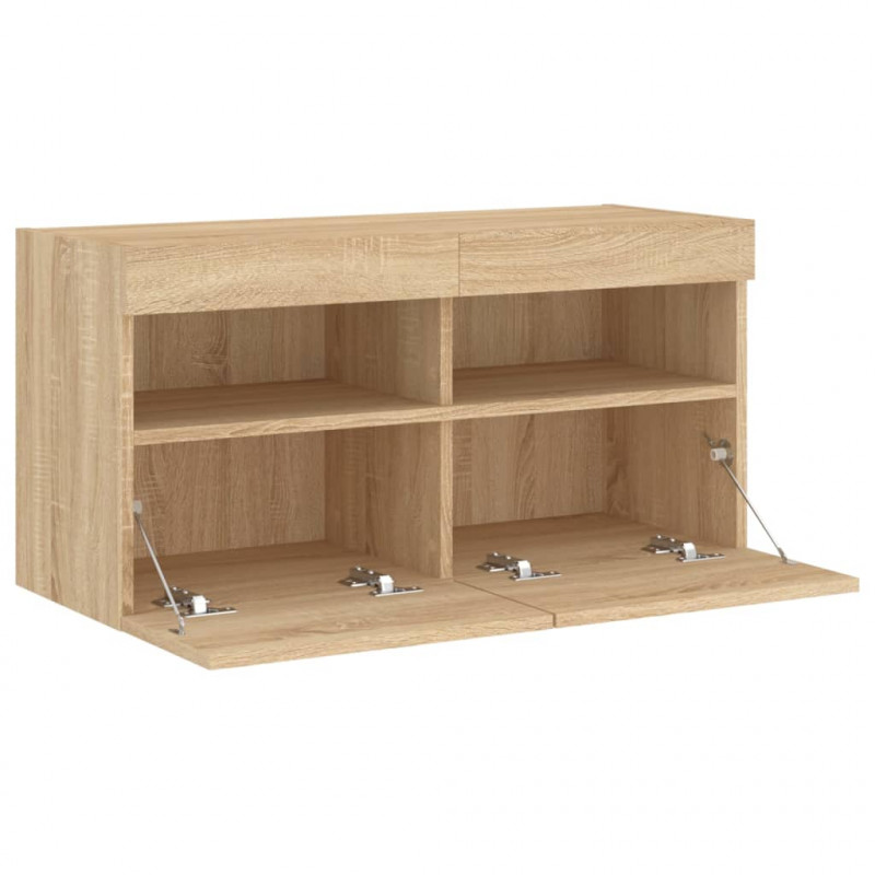 Ścienna szafka TV z LED, dąb sonoma, 80x30x40 cm