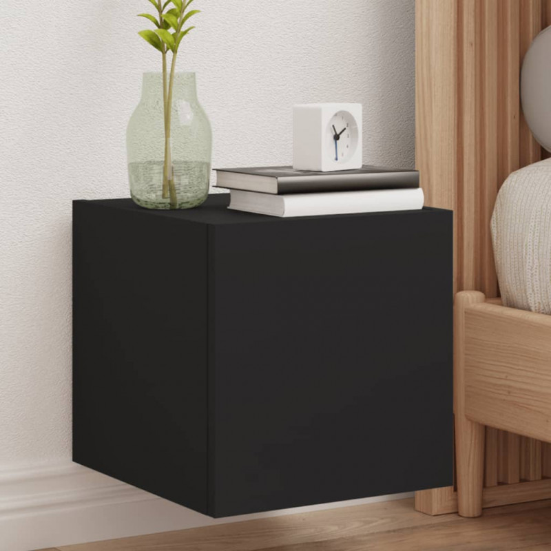 Ścienna szafka TV z LED, czarna, 30,5x35x30 cm
