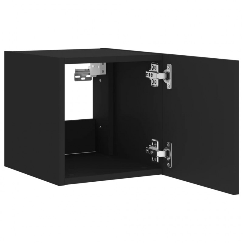 Ścienna szafka TV z LED, czarna, 30,5x35x30 cm