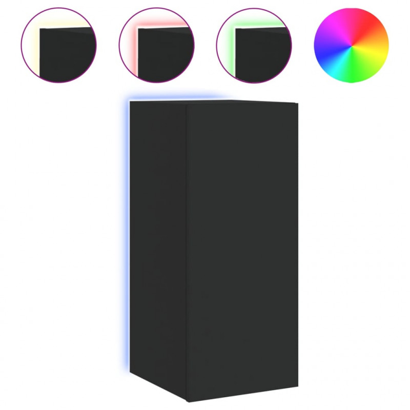 Ścienna szafka TV z LED, czarna, 30,5x35x70 cm