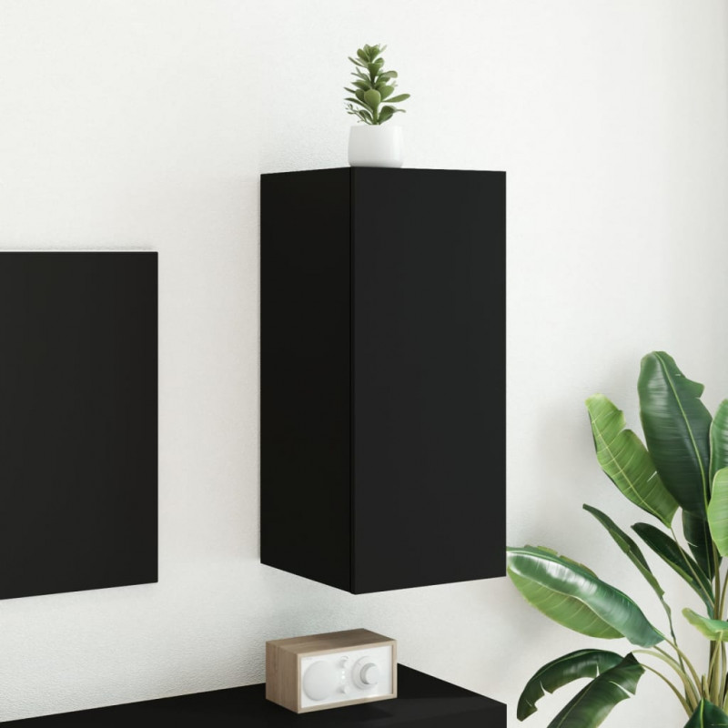 Ścienna szafka TV z LED, czarna, 30,5x35x70 cm