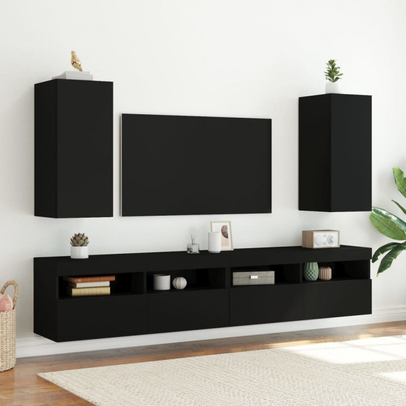 Ścienna szafka TV z LED, czarna, 30,5x35x70 cm