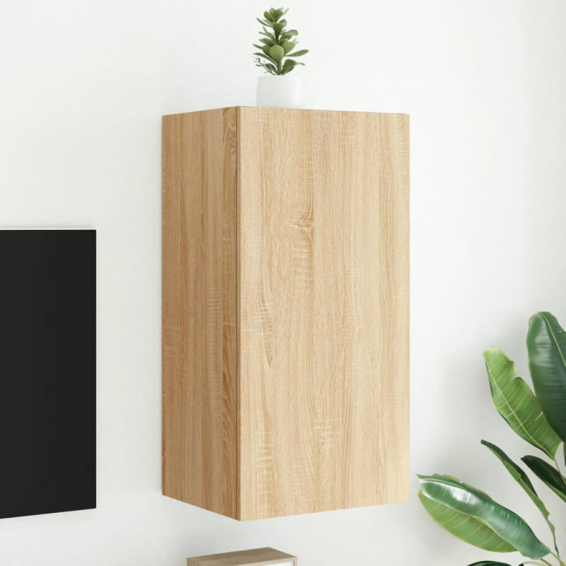 Ścienna szafka TV z LED, dąb sonoma, 40,5x35x80 cm