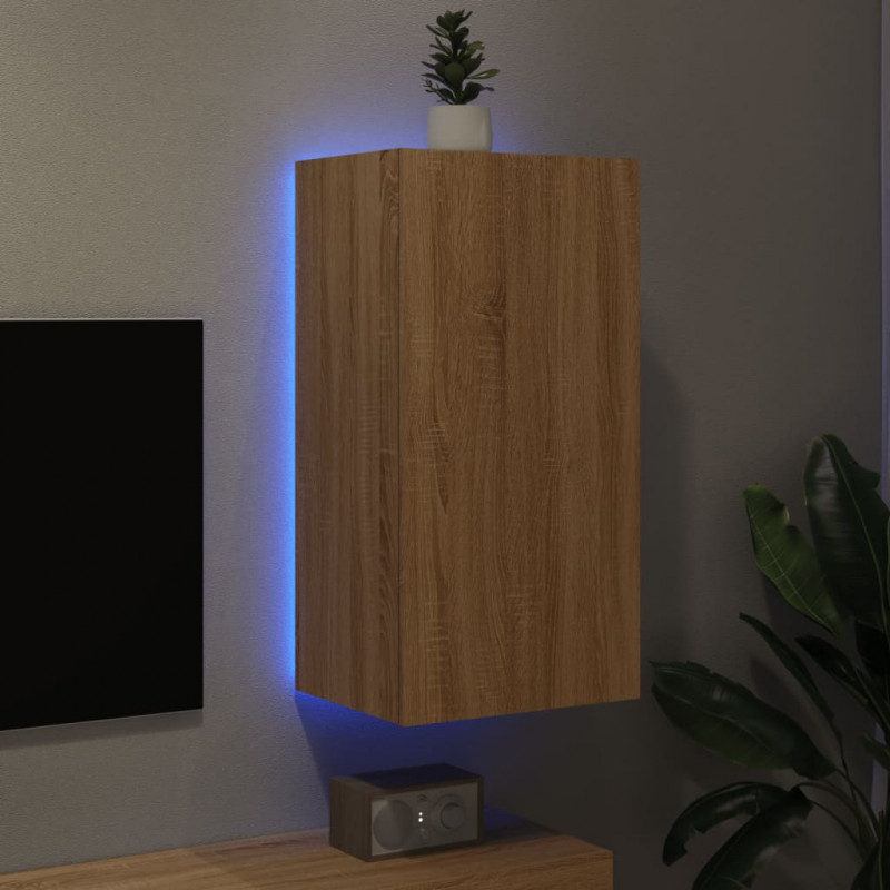 Ścienna szafka TV z LED, dąb sonoma, 40,5x35x80 cm