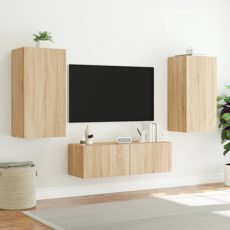 Ścienna szafka TV z LED, dąb sonoma, 40,5x35x80 cm