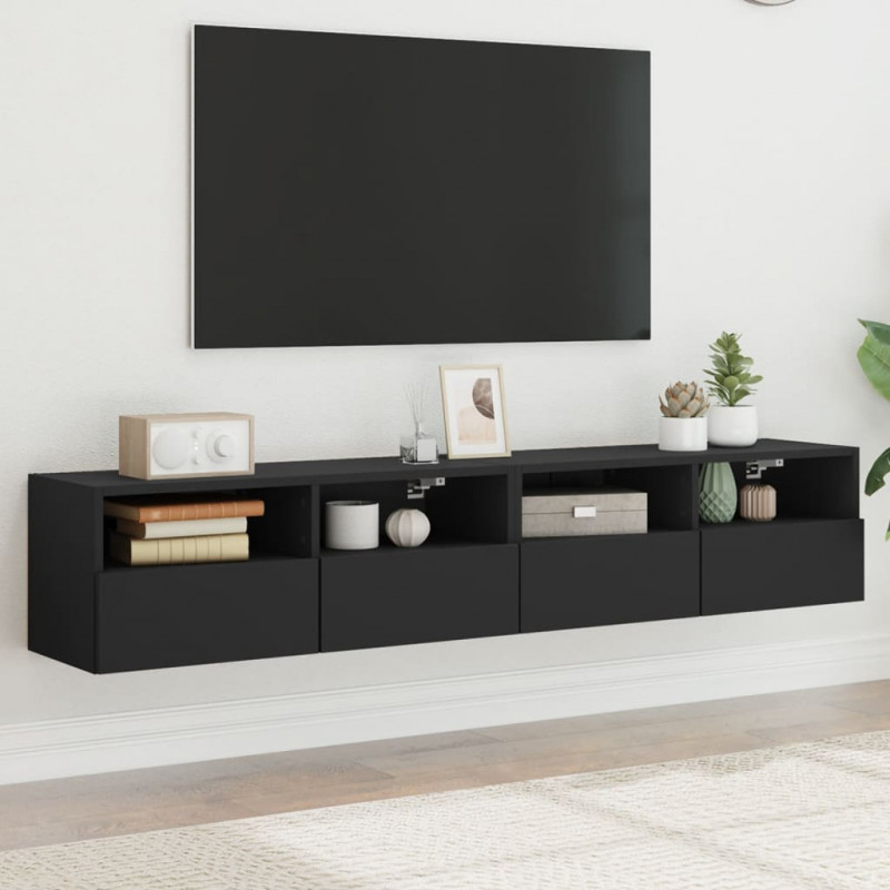 Ścienne szafki TV, 2 szt., czarne, 80x30x30 cm