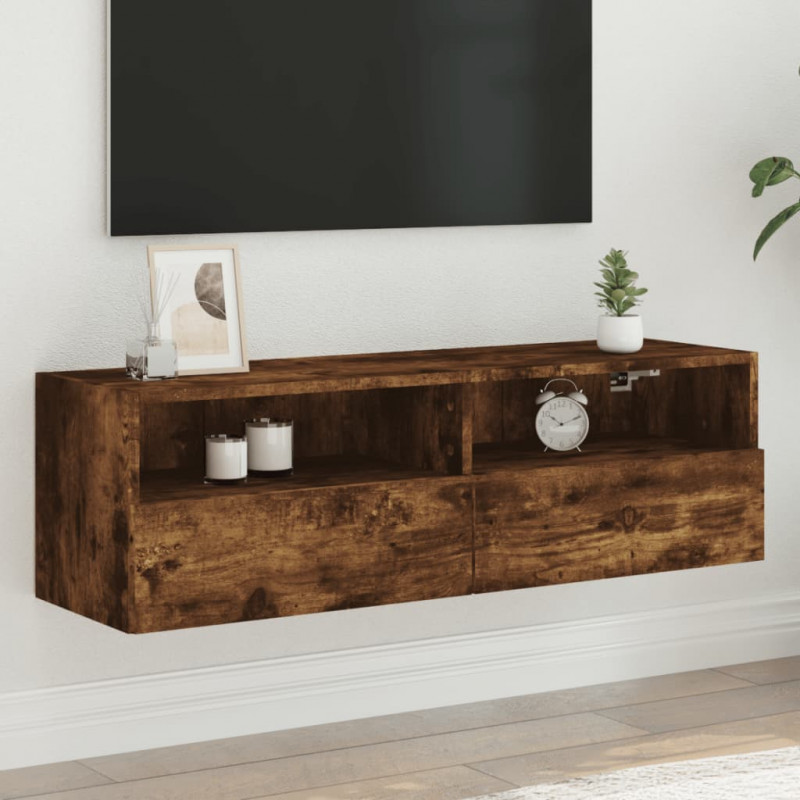 Ścienna szafka TV, przydymiony dąb, 100x30x30 cm
