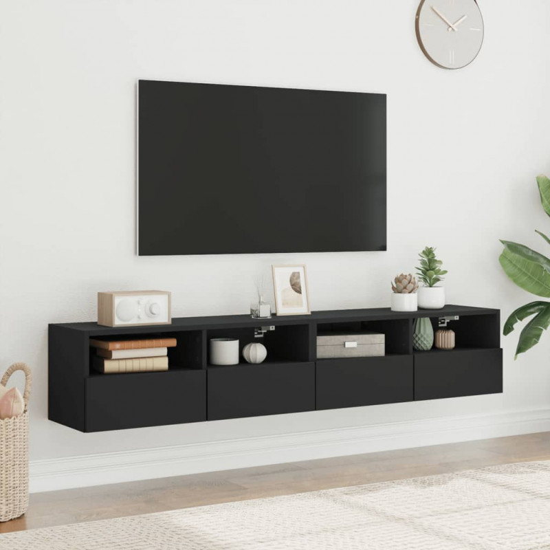Ścienne szafki TV, 2 szt., czarne, 80x30x30 cm