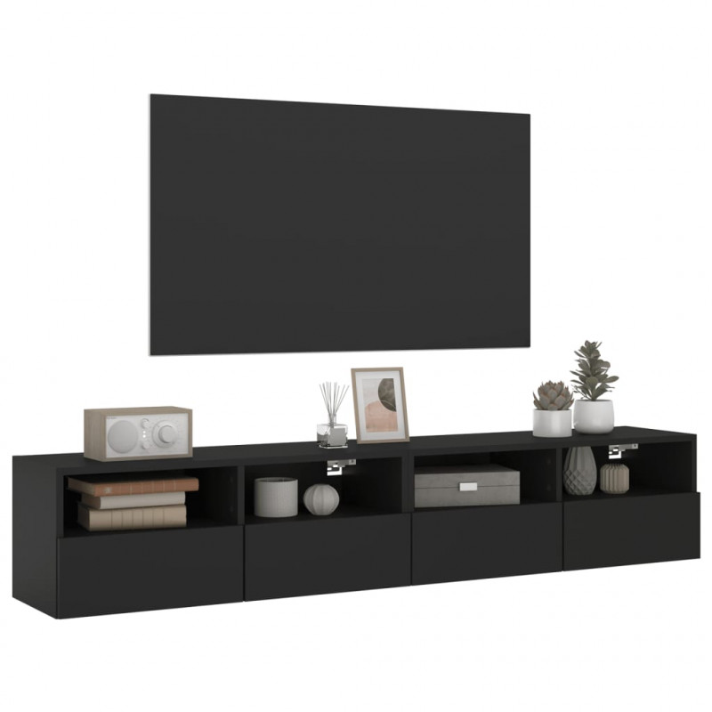 Ścienne szafki TV, 2 szt., czarne, 80x30x30 cm