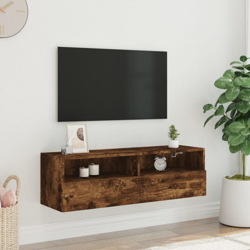 Ścienna szafka TV, przydymiony dąb, 100x30x30 cm