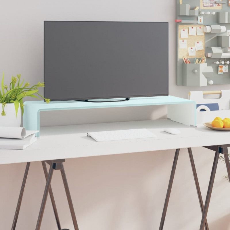 Podstawka pod monitor / TV, zielone szkło, 80x30x13 cm