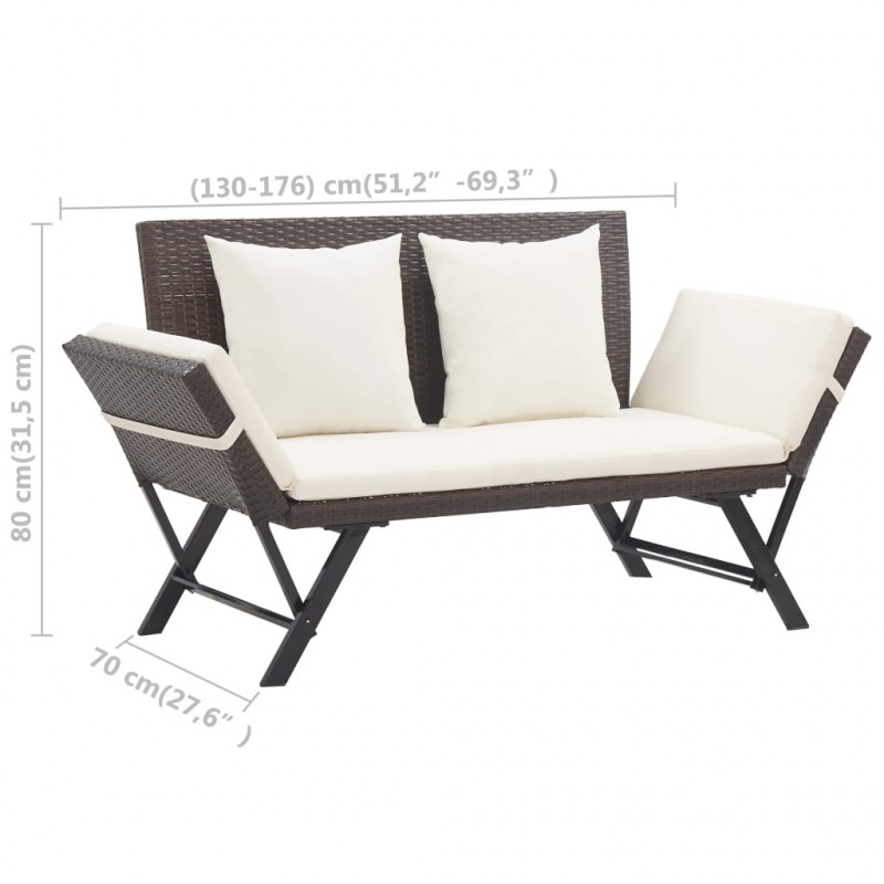Ławka ogrodowa z poduszkami, brązowa, 176 cm, polirattan